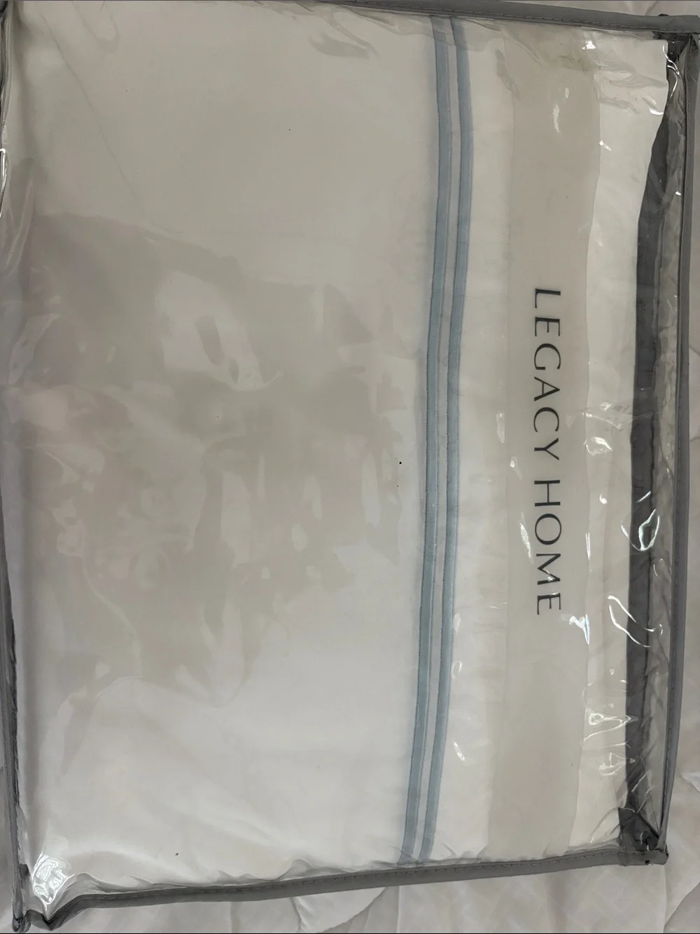 Legacy home linens twin flat and fitted Wellesley Venetian white ice blue stitch